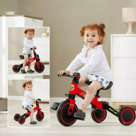  Detská multifunčná trojkolka 3v1 červená