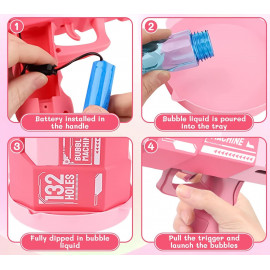 Maxi pištoľ na bubliny - 132 bublín ružová