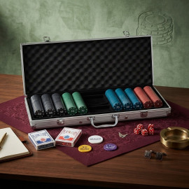 Poker sada v kufríku Exclusive 500 žetónov + karty + kocky