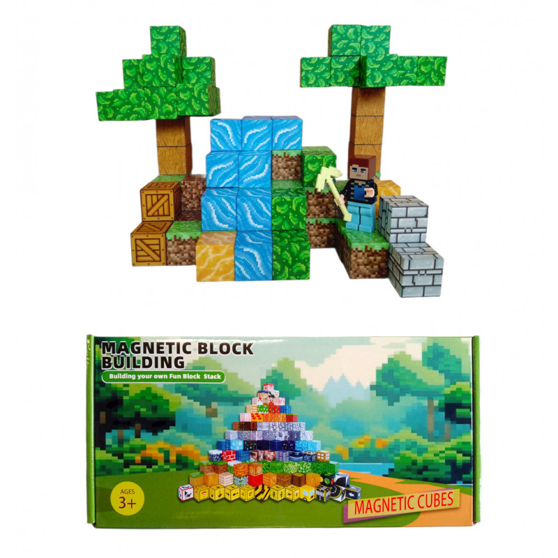 Magnetická stavebnica Minecraft Stromy a vodopád s postavičkou 101ks