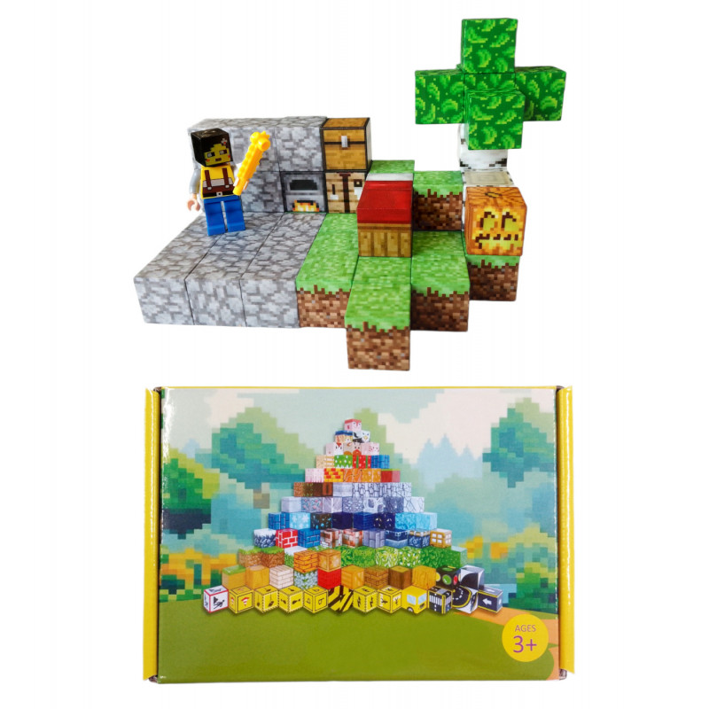 Magnetická stavebnica Minecraft Úkryt s posteľou, pecou a truhlou 51ks Magnetická stavebnica Minecraft Úkryt s posteľou, pecou a truhlou 51ks