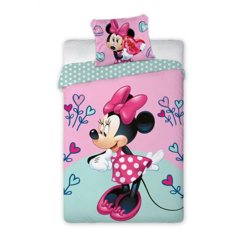 Detské obliečky Myška Minnie s farebnými srdiečkami 140x200 cm