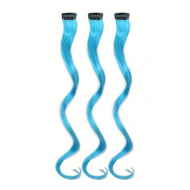 Vlnitý príčesok modrý so sponkou 35cm Blue curly extension 3ks
