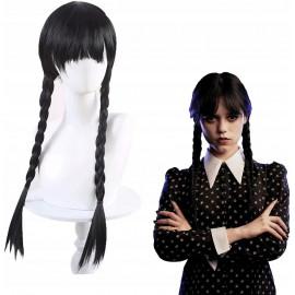 Wednesday čierna parochňa s vrkôčikami 60cm