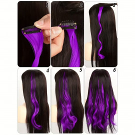 Vlnitý príčesok fialový so sponkou 35cm Purple curly extension 3ks