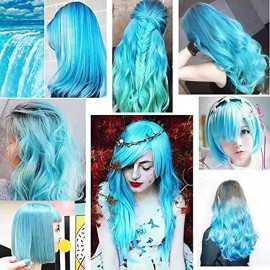 Vlnitý príčesok modrý so sponkou 35cm Blue curly extension 3ks