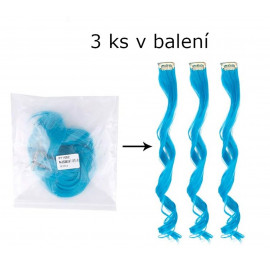 Vlnitý príčesok modrý so sponkou 35cm Blue curly extension 3ks