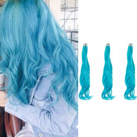 Vlnitý príčesok modrý so sponkou 35cm Blue curly extension 3ks