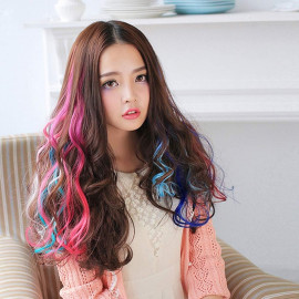 Vlnitý príčesok modrý so sponkou 35cm Blue curly extension 3ks