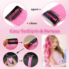 Vlnitý príčesok ružový so sponkou 35cm Pink curly extension 3ks