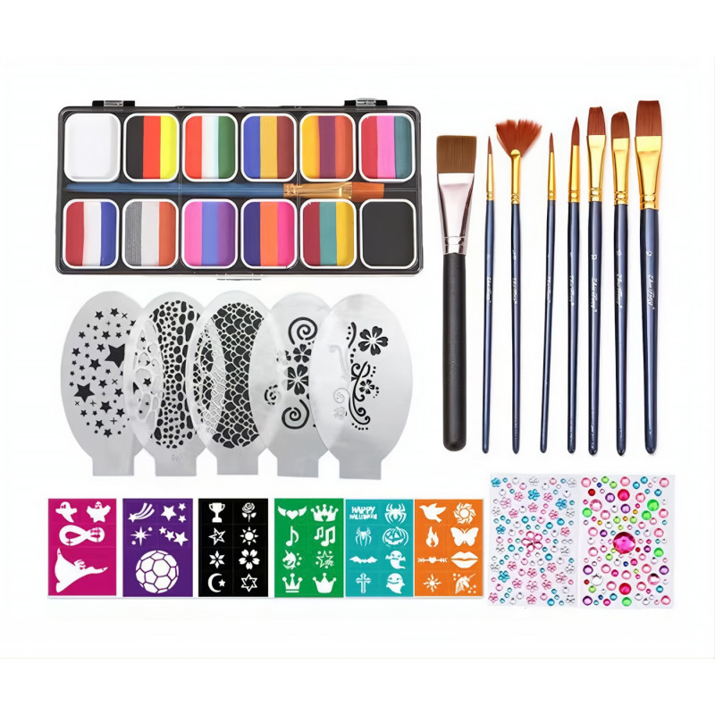 Veľká sada trojitých farieb na tvár s nálepkami a doplnkami 35ks Veľká sada trojitých farieb na tvár s nálepkami a doplnkami 35ks