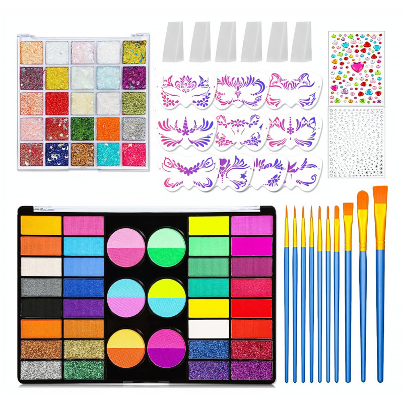 Veľká detská kreatívna sada farieb na telo a tvár 54 farieb