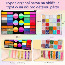 Veľká detská kreatívna sada farieb na telo a tvár 54 farieb