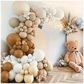 Veľká sada balónikov na girlande hnedo-biela 94 ks