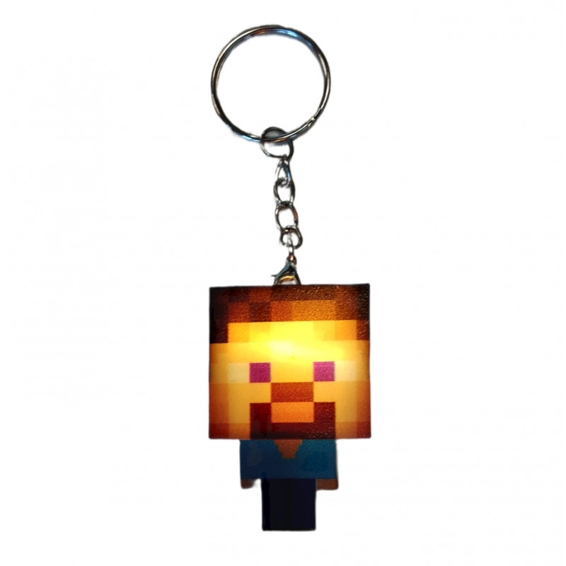 Detská svietiaca kľúčenka Minecraft Steve s krúžkom