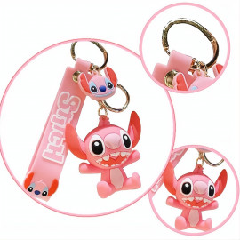 Detská kľúčenka Lilo a Stitch Angel ružová s pútkom a karabínou