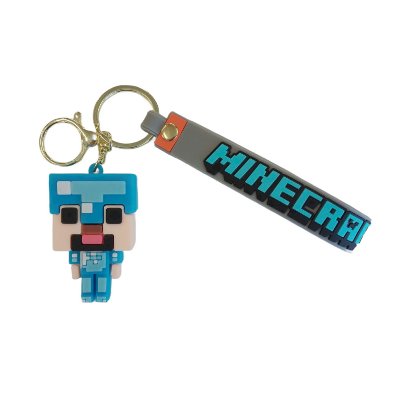 Detská kľúčenka Minecraft Diamantový Steve s pútkom a karabínou
