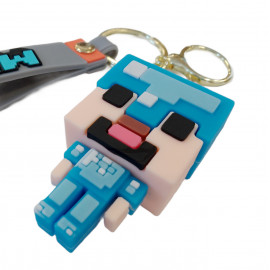 Detská kľúčenka Minecraft Diamantový Steve s pútkom a karabínou