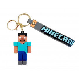 Detská kľúčenka Minecraft Steve Pixel s pútkom a karabínou