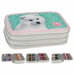 Školský peračník trojposchodový s náplňou psík Samojed