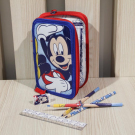 Školský peračník trojposchodový s náplňou Myšák Mickey 3D