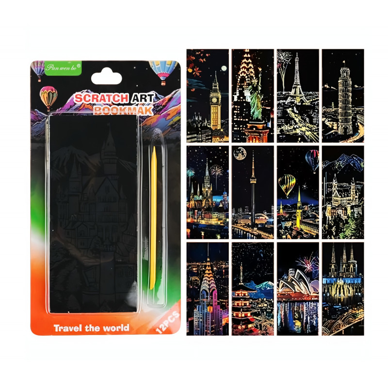 Vyškrabávacie obrázky Scratch art Svetovej stavby 12 listov