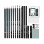 Sada profesionálnych ceruziek, grafitov a uhlov 18ks