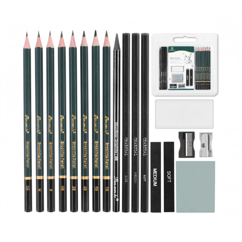 Sada umeleckých ceruziek, grafitov a uhlov 18ks