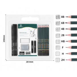Sada umeleckých ceruziek, grafitov a uhlov 18ks