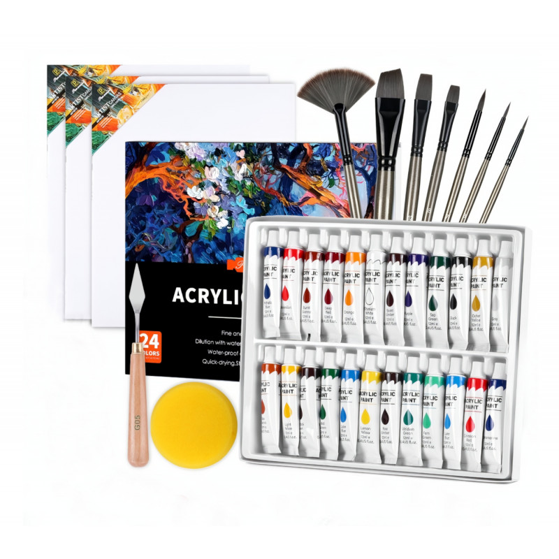 Veľká maliarska sada Akrylové farby s plátnami a doplnkami 36ks