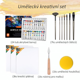 Veľká maliarska sada Akrylové farby s plátnami a doplnkami 36ks