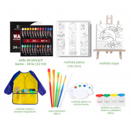 Maxi detská maliarska sada Akrylové farby so zásterou a doplnkami 49ks